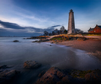 Approaching Blue Hour at Lighthouse Point Park in New Haven, Connecticut, USA.