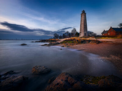 Approaching Blue Hour at Lighthouse Point Park in New Haven, Connecticut, USA.