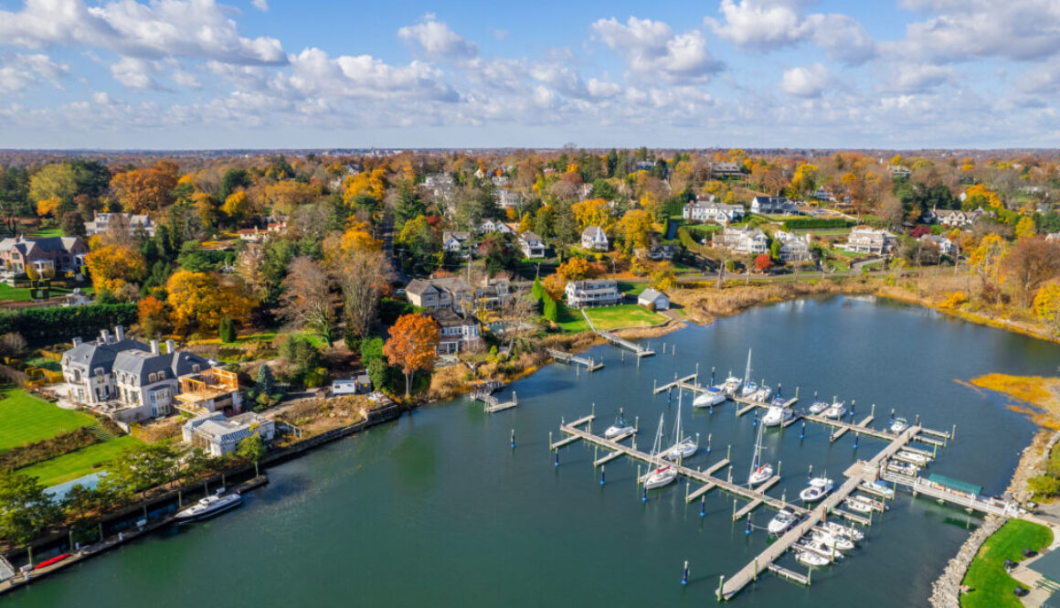 Connecticut bay marina with boats