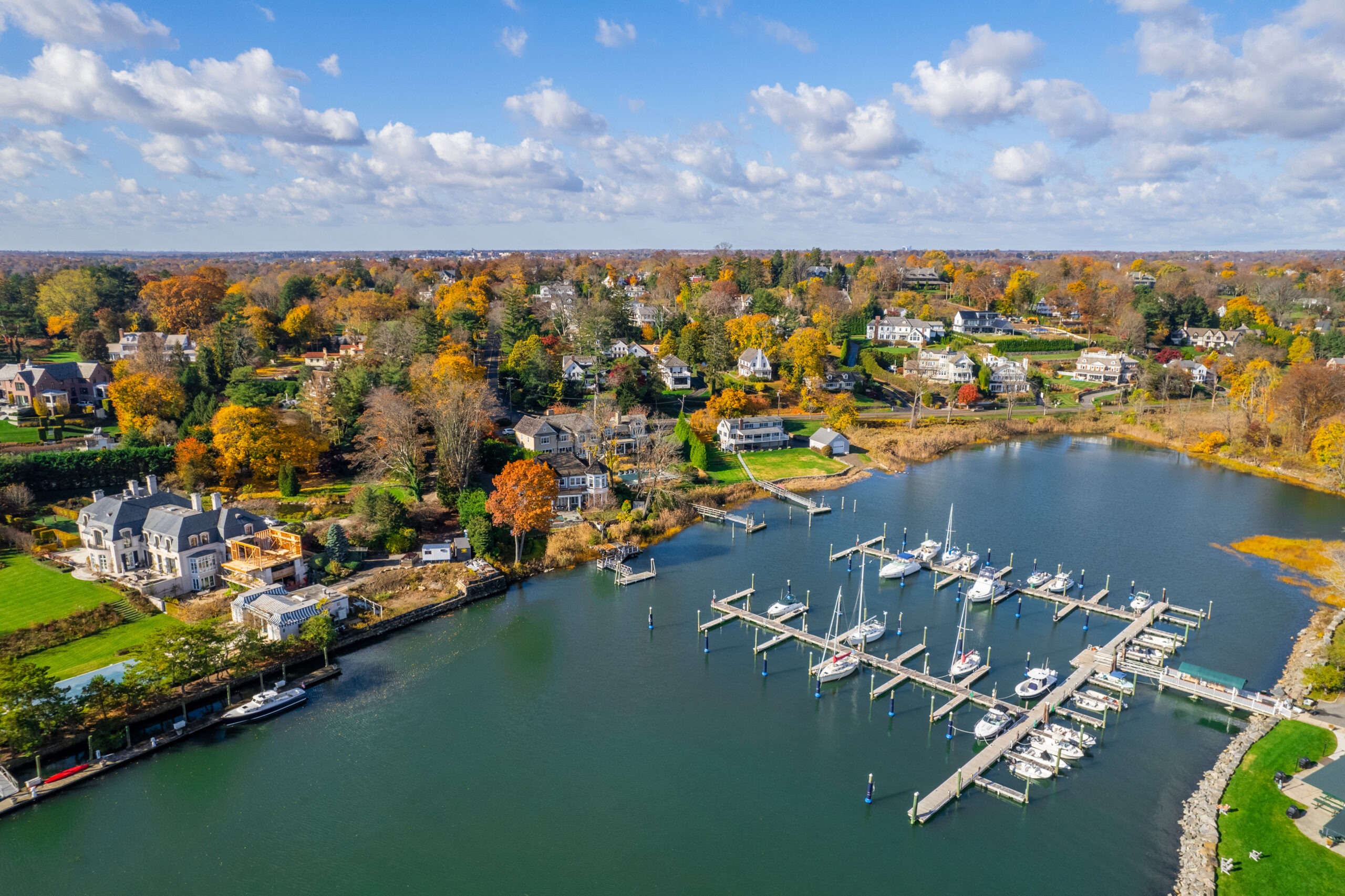 Connecticut bay marina with boats