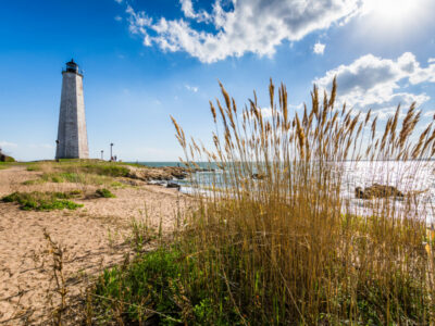 New England Lighthouse in Lighthouse Point Park in New Haven Connecticut